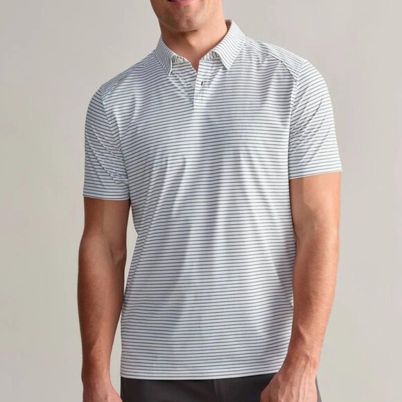 Rhone White/Black Double Stripe Slim Performance Polo - Picture 1 of 2